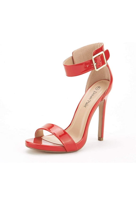 Women's Ankle Strap Open Toe Stilettos High Heel Sandals Party Dress Red/Pat Size 5.5
