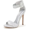 thumbnail image 1 of BURUDANI Women's Ankle Strap Open Toe Stilettos High Heel Sandals Party Dress Silver/Glitter Size 8, 1 of 4