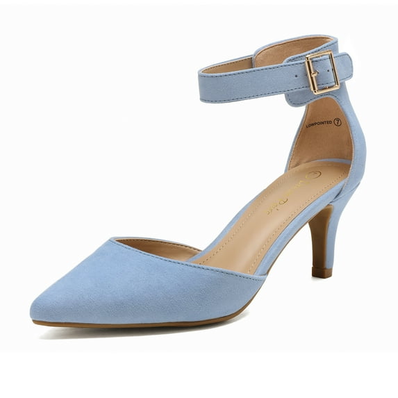 Dream Pairs Women's Ankle Strap Pump Dress Shoes Fashion Low Heel Pointed Toe Pump Shoes LOWPOINTED BABY/BLUE/SUEDE Size 8.5