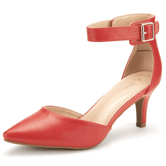 Dream Pairs Women's Ankle Strap Pump Dress Shoes Fashion Low Heel Pointed Toe Pump Shoes LOWPOINTED RED/PU Size 8.5