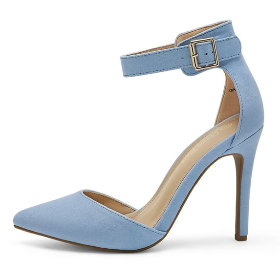 Dream Pairs Women's Ankle Strap Stilettos Pointed Toe High Heel Pumps Shoes OPPOINTED-ANKLE BABY/BLUE/SUEDE Size 6