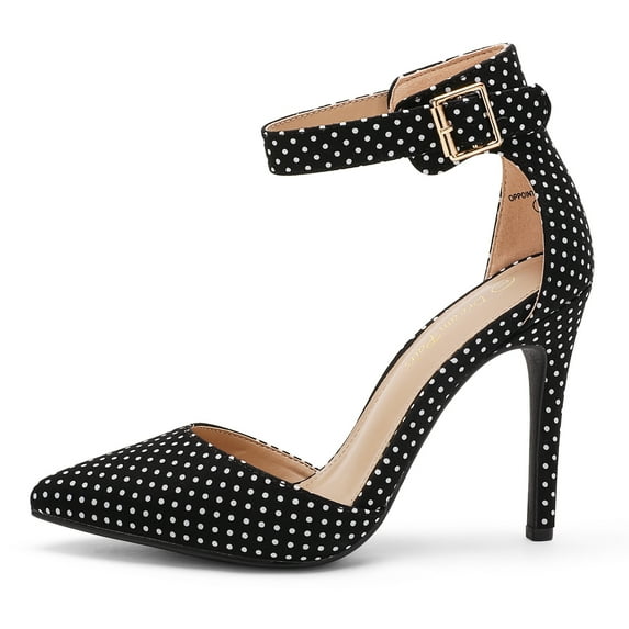 Dream Pairs Women's Ankle Strap Stilettos Pointed Toe High Heel Pumps Shoes OPPOINTED-ANKLE BLACK/WHITE/POLKA/DOT Size 8