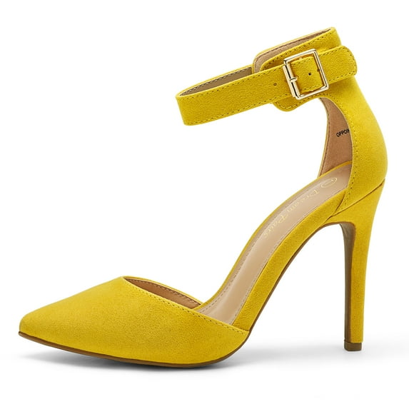 Dream Pairs Women's Ankle Strap Stilettos Pointed Toe High Heel Pumps Shoes OPPOINTED-ANKLE MUSTARD/YELLOW/SUEDE Size 9