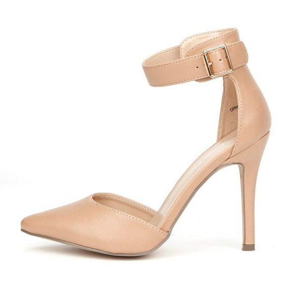Dream Pairs Women's Ankle Strap Stilettos Pointed Toe High Heel Pumps Shoes OPPOINTED-ANKLE NUDE/PU Size 5