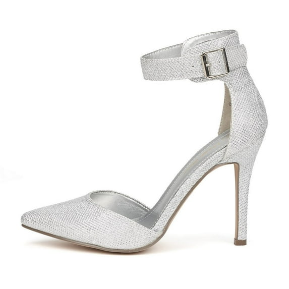 Dream Pairs Women's Ankle Strap Stilettos Pointed Toe High Heel Pumps Shoes OPPOINTED-ANKLE SILVER/GLITTER Size 7.5