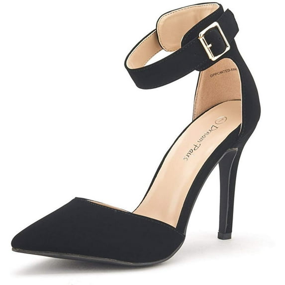 Dream Pairs Women's Ankle Strap Stilettos Pointed Toe High Heel Pumps Shoes Oppointed-Ankle Black/Nubuck Size 10