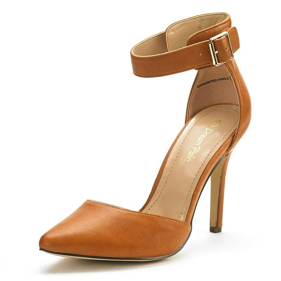 Dream Pairs Women's Ankle Strap Stilettos Pointed Toe High Heel Pumps Shoes Oppointed-Ankle Tan/Pu Size 5