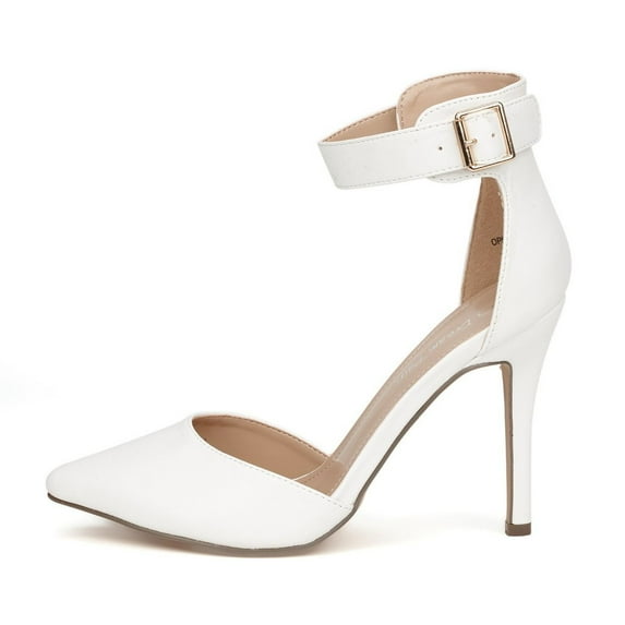 Dream Pairs Women's Ankle Strap Stilettos Pointed Toe High Heel Pumps Shoes Oppointed-Ankle White Size 7