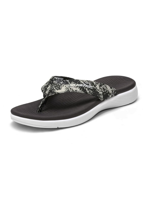 Women's Arch Support Flip Flops Comfortable Soft Cushion Thong Sandals Casual Indoor Outdoor Walking Beach Summer Shoes SDFF2223W BLACK Size 6