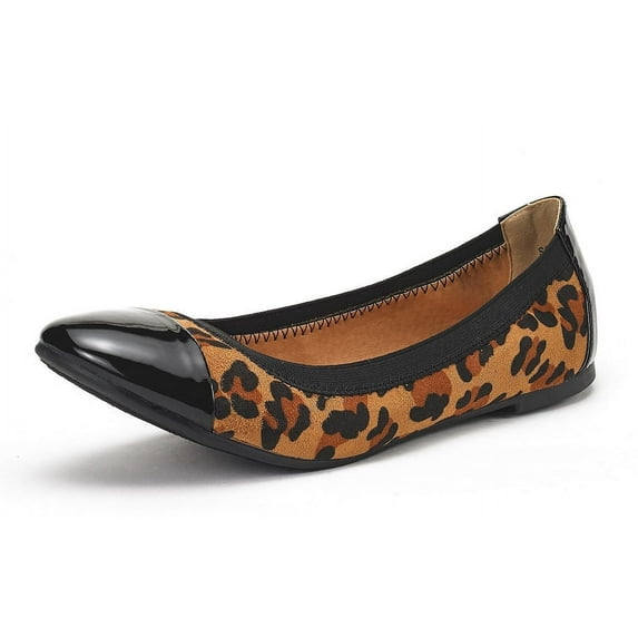 Dream Pairs Women's Ballerina Ballet Flats Classic Pointed Toe Slip On Shoes Sole-Flex Leopard Size 7
