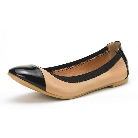 Dream Pairs Women's Ballerina Ballet Flats Classic Pointed Toe Slip On Shoes Sole-Flex Nude/Black Size 8