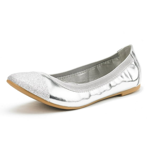Dream Pairs Women's Ballerina Ballet Flats Classic Pointed Toe Slip On Shoes Sole-Flex Silver Size 12