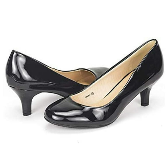 Dream Pairs Women's Bridal Wedding Party Low Heel Pump Shoes Luvly Black/Pat Size 7.5