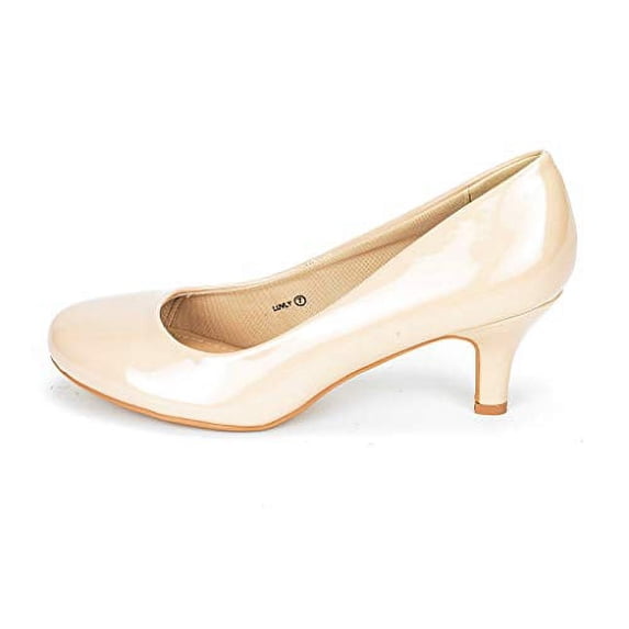 Dream Pairs Women's Bridal Wedding Party Low Heel Pump Shoes Luvly Nude/Pat Size 6.5