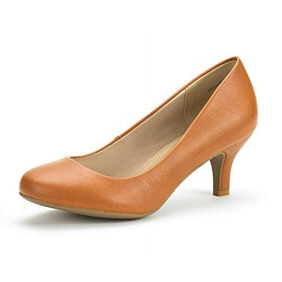 Dream Pairs Women's Bridal Wedding Party Low Heel Pump Shoes Luvly Tan/Pu Size 8