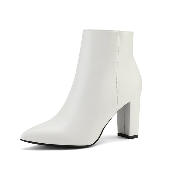 Dream Pairs Women's Casual Chunky High Heel Ankle Booties Party Dress Shoes SIANNA-1 WHITE/PU Size 5