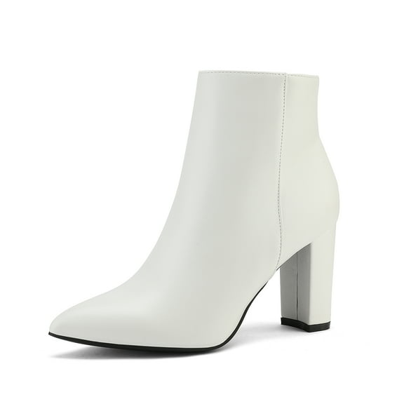 Dream Pairs Women's Casual Chunky High Heel Ankle Booties Party Dress Shoes SIANNA-1 WHITE/PU Size 5