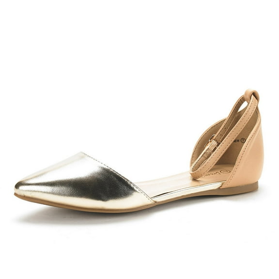 Dream Pairs Women's Casual D'Orsay Pointed Plain Ballet Comfort Soft Slip On Flats Shoes NUDE/GOLD FLAPOINTED-NEW size 6