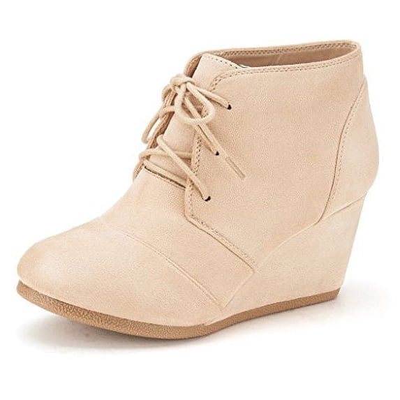 Dream Pairs Women's Casual Fashion Outdoor Lace Up Low Wedge Heel Booties Shoes TOMSON BEIGE Size 10