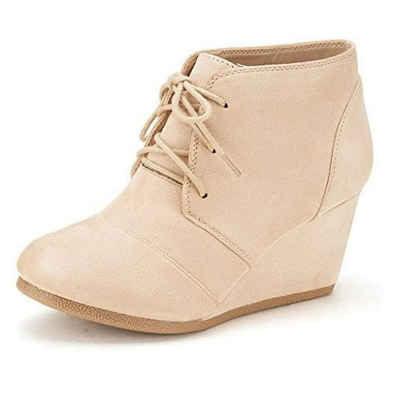 Dream Pairs Women's Casual Fashion Outdoor Lace Up Low Wedge Heel Booties Shoes TOMSON BEIGE Size 12