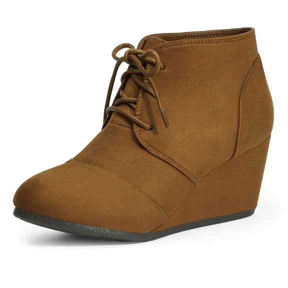 Dream Pairs Women's Casual Fashion Outdoor Lace Up Low Wedge Heel Booties Shoes TOMSON TAN Size 5.5