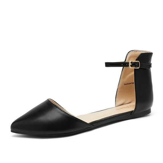 Dream Pairs Women's Casual Flats Shoes Pointed Toe Wedding Flat Shoes Adjustable Ankle Strap Flats for Womenflapointed-Ankle Black/Pu Size 10