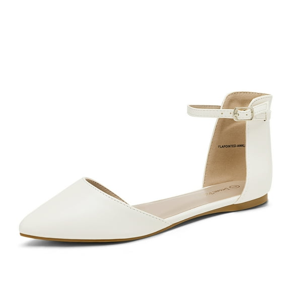 Dream Pairs Women's Casual Flats Shoes Pointed Toe Wedding Flat Shoes Adjustable Ankle Strap Flats for Womenflapointed-Ankle White Size 7