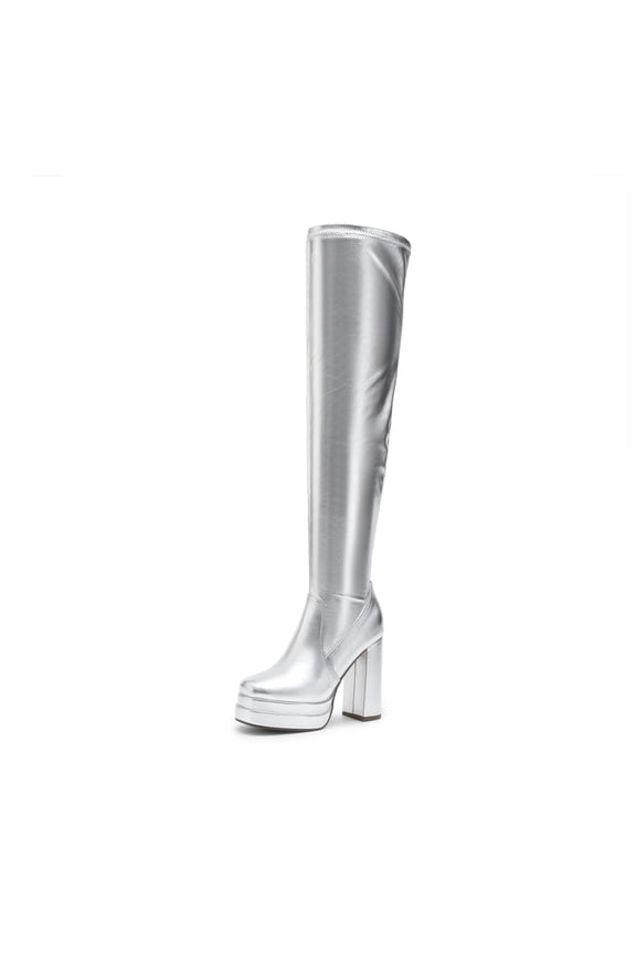 Women's Chunky High Heels Platform Over The Knee Boots Square Toe Fall Y2K Gogo Long Design