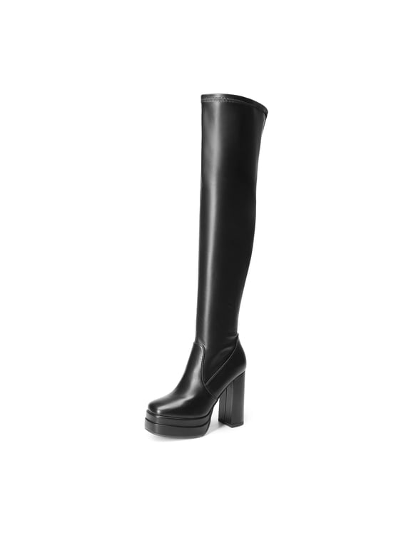 Women's Chunky High Heels Platform Over The Knee Boots Square Toe Fall Y2K Gogo Long Design