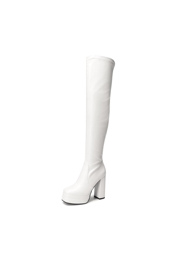 Women's Chunky High Heels Platform Over The Knee Boots Square Toe Fall Y2K Gogo Long Design