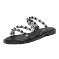 thumbnail image 1 of Dream Pairs Women's Clear Studded Rhinestone Slide Sandals Slip on Open Toe Cute Flat Sandals for Summer SDSS2213W BLACK/CLEAR/RHINESTONE Size 5.5, 1 of 5