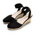 thumbnail image 1 of BURUDANI Women's Comfort Elastic Ankle Strap Shoes Espadrilles Wedge Sandals Black Size 6, 1 of 6