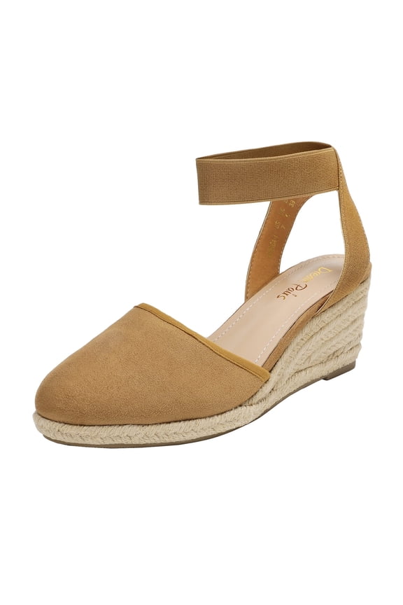 Women's Comfort Elastic Ankle Strap Shoes Espadrilles Wedge Sandals Camel Size 9