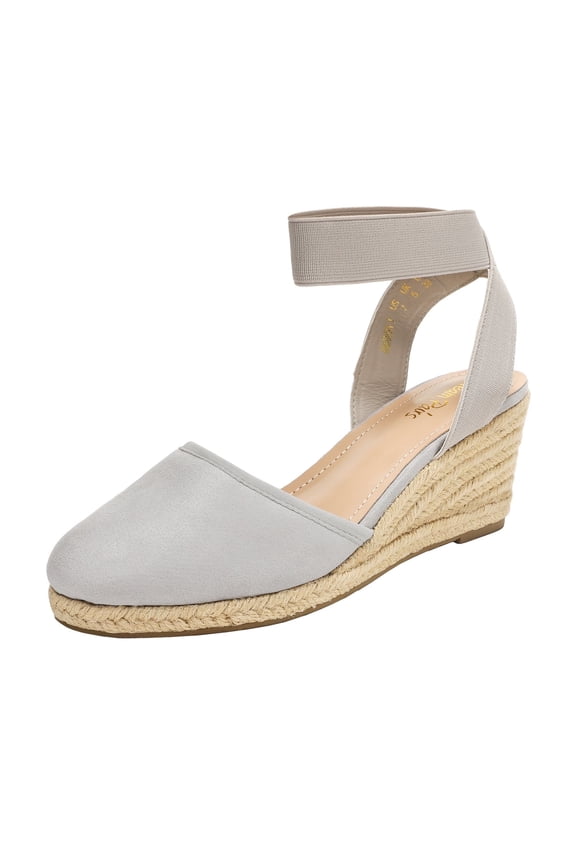 Women's Comfort Elastic Ankle Strap Shoes Espadrilles Wedge Sandals Grey Size 5