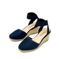 thumbnail image 1 of BURUDANI Women's Comfort Elastic Ankle Strap Shoes Espadrilles Wedge Sandals Navy Size 6.5, 1 of 5