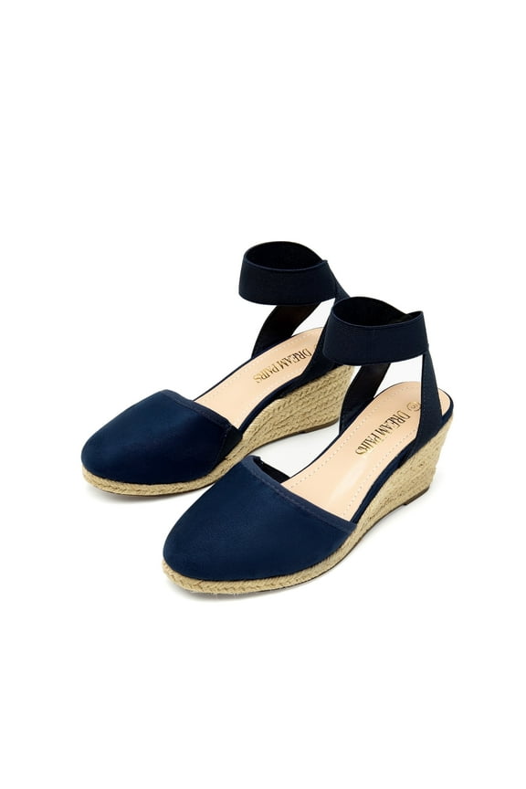 Women's Comfort Elastic Ankle Strap Shoes Espadrilles Wedge Sandals Navy Size 6.5