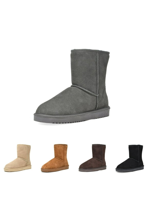 Women's Comfort Suede Mid Calf Warm Winter Snow Boots Shorty_New Grey Size 9