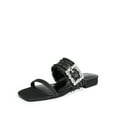 thumbnail image 1 of Dream Pairs Women’s Denim Slide Sandals – Rhinestone Buckle Slip-On Flats with Square Toe, 1 of 7