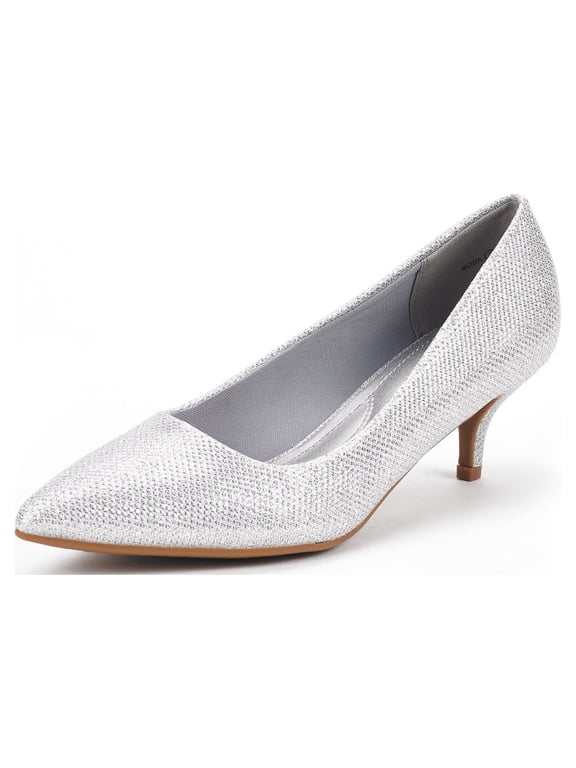Women's Dress Pump Shoes Low Heel Pointed Toe Wedding Party Heel Shoes Moda Silver/Glitter Size 7.5