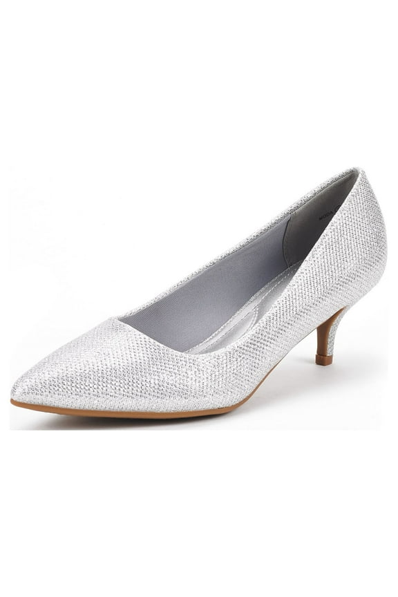 Women's Dress Pump Shoes Low Heel Pointed Toe Wedding Party Heel Shoes Moda Silver/Glitter Size 7.5