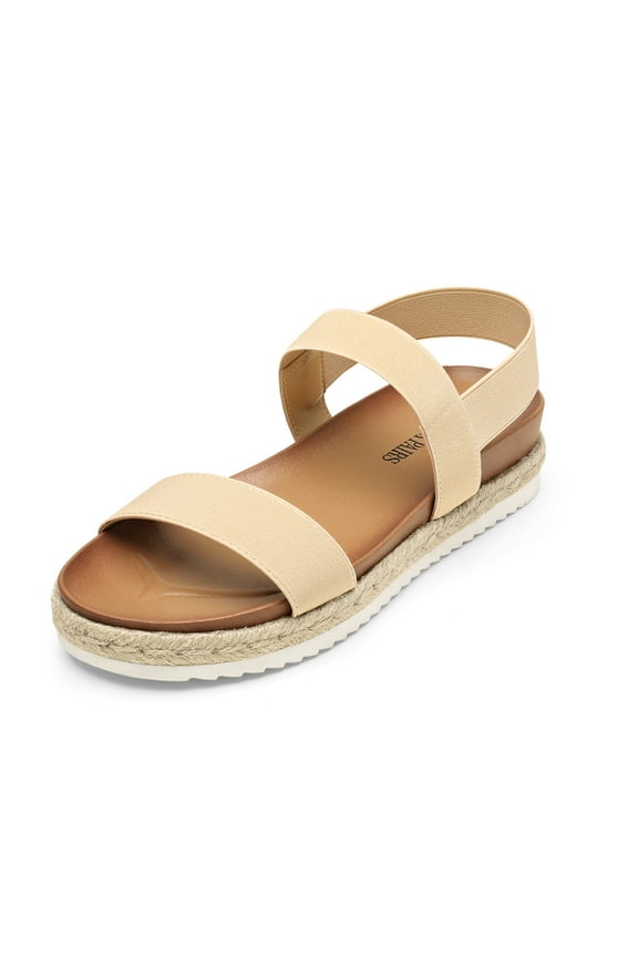 Women's Elastic Ankle Strap Open Toe Espadrille Platform Sandals ROSAN NUDE Size 7.5