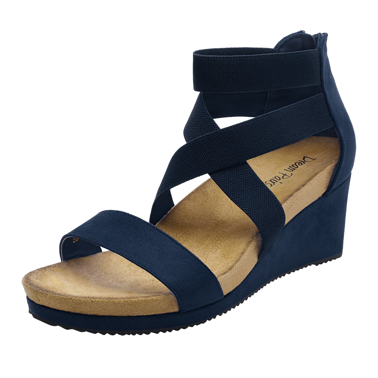 Dream Pairs Women s Elastic Ankle Strap Sandals Wedge Open Toe Platform Sandals Nini 3 Navy Size 11