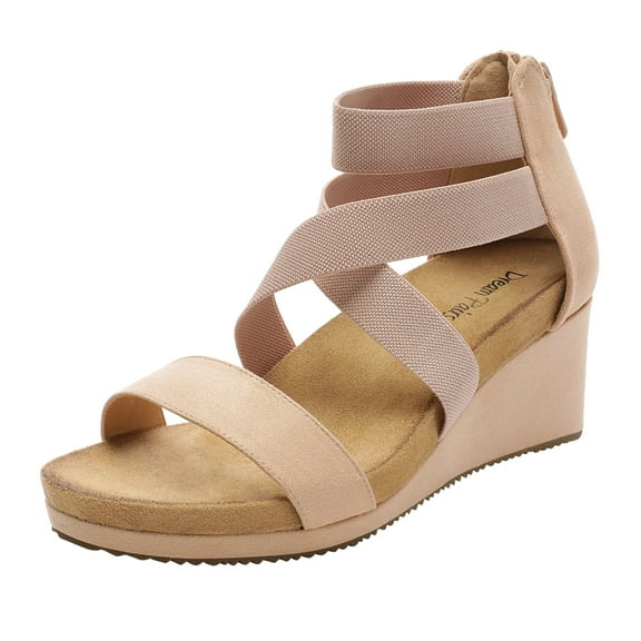 Dream Pairs Women's Elastic Ankle Strap Sandals Wedge Open Toe Platform Sandals Nini-3 Nude Size 10