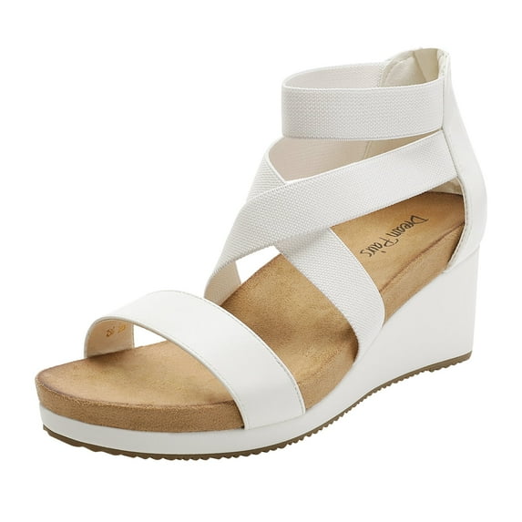Dream Pairs Women's Elastic Ankle Strap Sandals Wedge Open Toe Platform Sandals Nini-3 White Size 9