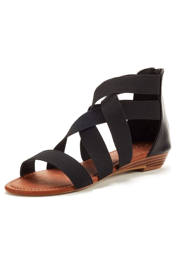 Women's Elastic Classic Gladiator Ankle Strap Low Wedges Flat Sandals