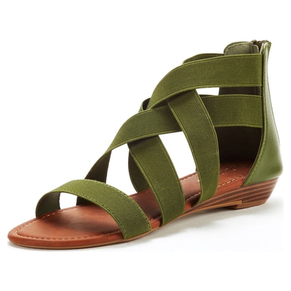 Dream Pairs Women's Elastic Classic Gladiator Ankle Strap Low Wedges Flat Sandals