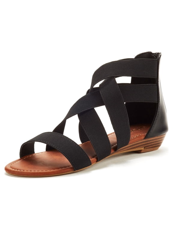 Women's Elastic Classic Gladiator Ankle Strap Low Wedges Flat Sandals Elastica8