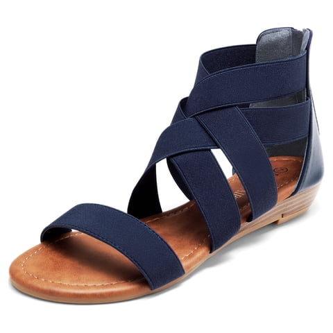 Women's Elastic Classic Gladiator Ankle Strap Low Wedges Flat Sandals Elastica8