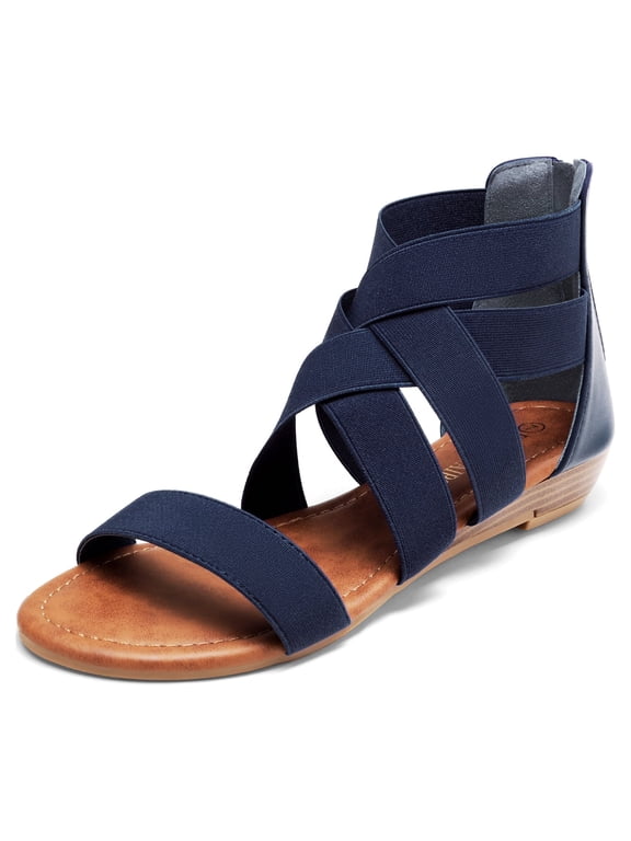 Women's Elastic Classic Gladiator Ankle Strap Low Wedges Flat Sandals Elastica8