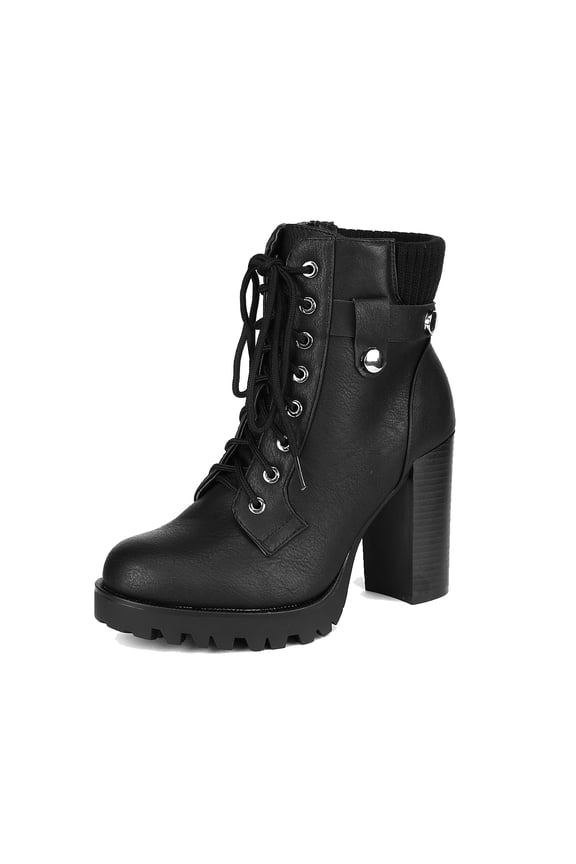 Women’s Chunky Heel Ankle Boots High Heeled Booties with Lace-Up Fashion